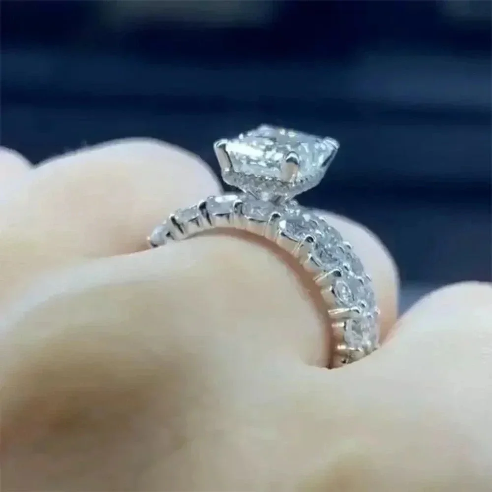 💝 Shiny Radiant Cut Zircon Silver Plated Beautiful Wedding Ring Set,UNVN12011